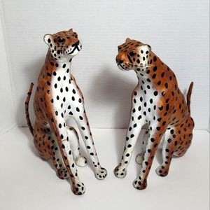 Pair of Regal Cheetah Statues RARE repaired